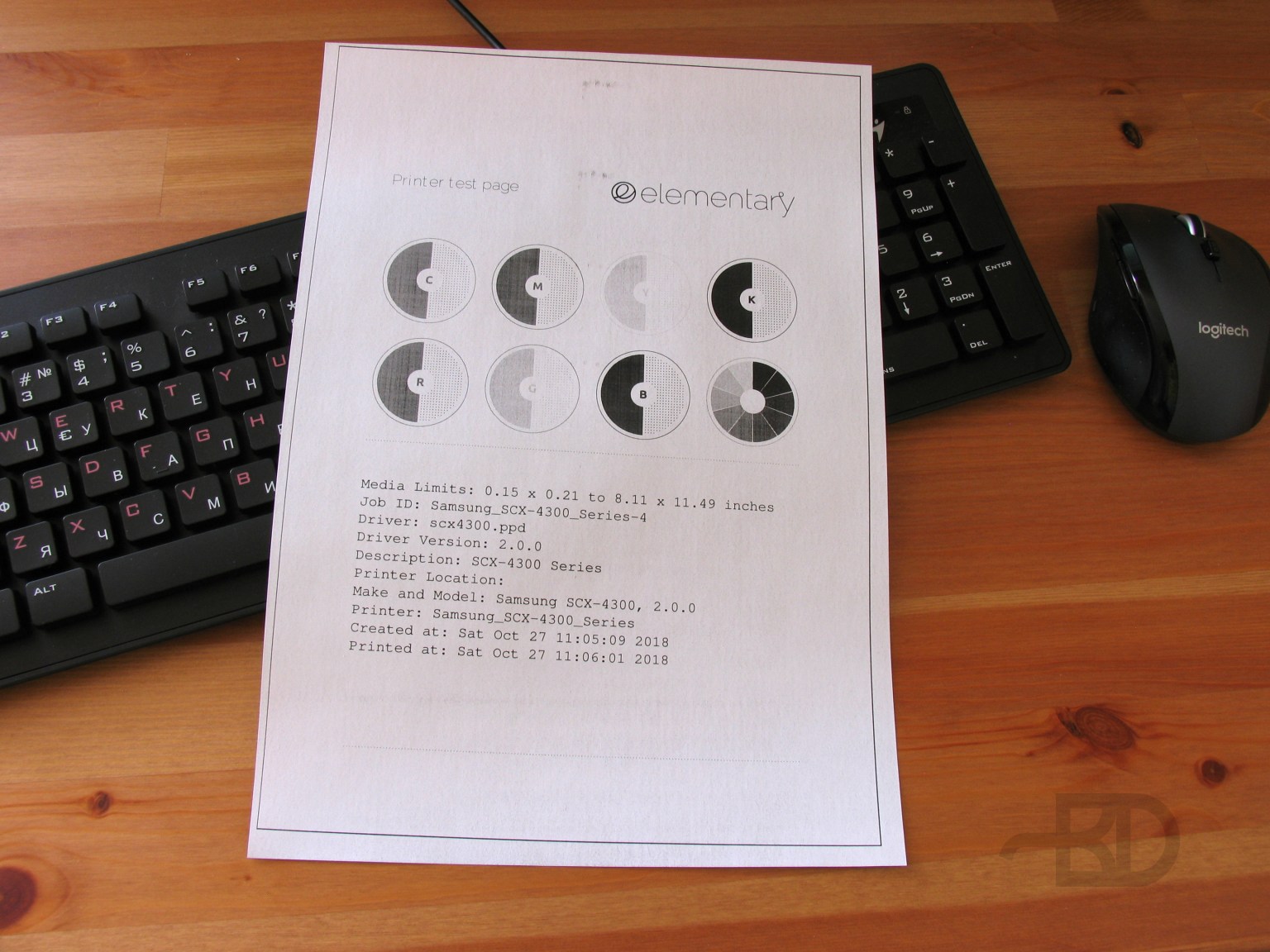 Пробная страница печати в Elementary OS Juno
