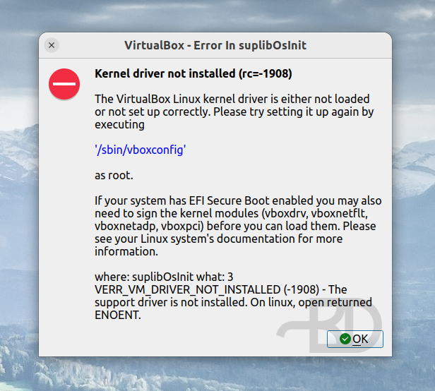 Kernel driver not installed (rc=-1908)